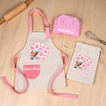 Personalised Highland Cow Initial Kid Apron Chef Hat Storage Bag Set with Front Pocket and Name Cooking Baking Children's Day Birthday Gift for Kids