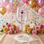 Personalized Romantic Female Character Wine Glass with Name and Age Birthday Anniversary Gift for Women Girls