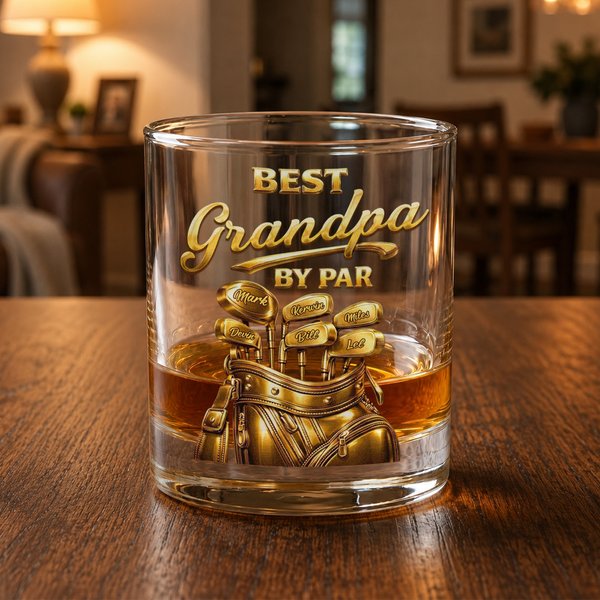 Personalizado Best Gandpa By Par 10 oz Golf Whiskey Glass con nombres y título Uso diario Día del Padre Cumpleaños Regalo para Papá Abuelo