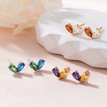 Personalised Symmetrical Heart Birthstone Sterling Silver Stud Earrings Minimalist Jewellery Birthday Anniversary Gift for Women