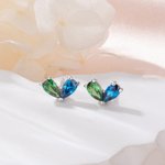 Personalised Symmetrical Heart Birthstone Sterling Silver Stud Earrings Minimalist Jewellery Birthday Anniversary Gift for Women