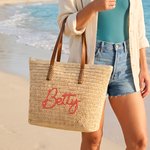 Henkilökohtainen Suuri kapasiteetti Crochet Raffia Kangaskassi nimi Päivittäinen käyttö Syntymäpäivälahja naiselle paras ystävä kollega