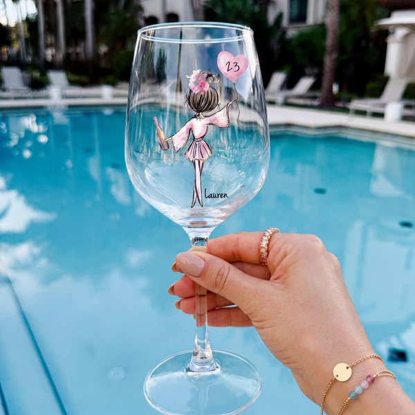 Personalized Romantic Female Character Wine Glass with Name and Age Birthday Anniversary Gift for Women Girls