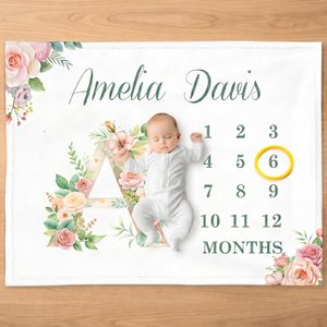 Plaidoyer floral personnalisé avec nom Décoration de chambre d'enfant Cadeau d'anniversaire pour bébé Nouveau-né