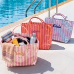Design a strisce personalizzato Borsa da spiaggia impermeabile di grande capacità con nome ricamato Uso piscina Regalo di addio al nubilato per ragazze donne