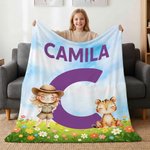 Personlig Cartoon Safari Kid Wild Animal Initial Soft Throw Blanket med navn Rominnredning Bursdag Barnas dag Gave til barn Datter Sønn
