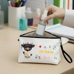 Personalized Cute Highland Cow Durable Makeup Bag Large Tote Bag with Text Nurses Day Birthday Gift for Nurse Doctor Student