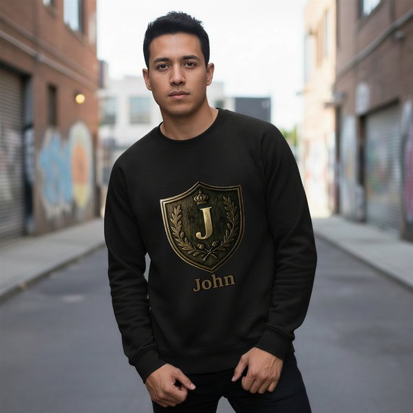 Badge Personnalisé Initial Multicolore T-shirt Sweatshirt avec Nom Anniversaire Fête des Pères Cadeau pour Homme