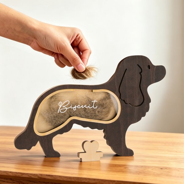 Boîte à souvenirs en bois avec nom Silhouette d'animal de compagnie en forme de fourrure Cadeau commémoratif pour les propriétaires d'animaux de compagnie