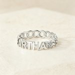 Personalised Heart Star Sterling Silver Ring with Name Dainty Jewellery Anniversary Birthday Gift for Mother Woman