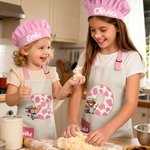 Personalised Highland Cow Initial Kid Apron Chef Hat Storage Bag Set with Front Pocket and Name Cooking Baking Children's Day Birthday Gift for Kids