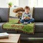 Gepersonaliseerd Cartoon Voetbal Cowboy Cowgirl Tassel Zacht Werpdeken met Naam Home Decor Verjaardagscadeau voor kinderen Voetbal Cowboy Liefhebbers