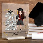 Placa de acrílico personalizada con personaje de dibujos animados nombre y año regalo y recuerdo de graduación para graduados