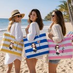 Personalised Cartoon Character Birth Flower Beach Tote Bag with Name Beach Vacation Swimming Pool Party Birthday Gift for Her