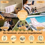 Gepersonaliseerde sneldrogende strandhanddoek met naam en initiaal in waterverf-streepdesign zomervakantie verjaardagscadeau voor vrouwen en koppels