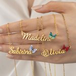 Personalized 3D Birth Butterfly Necklace with Name Dainty Jewelry Birthday Anniversary Gift for Her