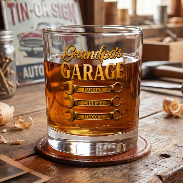 Personalized Garage Screwdriver Design 10 oz Rock Whisky Glass with Name Title and Year Father's Day Anniversary Birthday Gift for Dad Husband