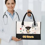 Personalized Cute Highland Cow Durable Makeup Bag Large Tote Bag with Text Nurses Day Birthday Gift for Nurse Doctor Student