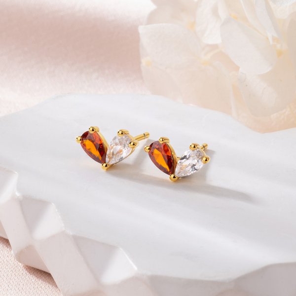 Personalised Symmetrical Heart Birthstone Sterling Silver Stud Earrings Minimalist Jewellery Birthday Anniversary Gift for Women