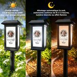 Lampe solaire de jardin personnalisée avec photo nom et texte - Cadeau de commémoration pour la famille et les amis