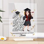 Placa de acrílico personalizada con personaje de dibujos animados nombre y año regalo y recuerdo de graduación para graduados