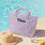 Design a strisce personalizzato Borsa da spiaggia impermeabile di grande capacità con nome ricamato Uso piscina Regalo di addio al nubilato per ragazze donne
