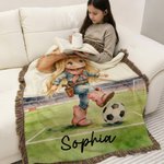 Gepersonaliseerd Cartoon Voetbal Cowboy Cowgirl Tassel Zacht Werpdeken met Naam Home Decor Verjaardagscadeau voor kinderen Voetbal Cowboy Liefhebbers