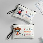 Personalized Cute Highland Cow Durable Makeup Bag Large Tote Bag with Text Nurses Day Birthday Gift for Nurse Doctor Student