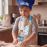 Personalised Highland Cow Initial Kid Apron Chef Hat Storage Bag Set with Front Pocket and Name Cooking Baking Children's Day Birthday Gift for Kids