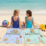 Personalized Classic Winnie the Pooh Quick Dry Microfiber Beach Towel with Name Travel Pool Use Birthday Summer Vacation Gift for Kids Family