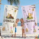 Personalized Classic Winnie the Pooh Quick Dry Microfiber Beach Towel with Name Travel Pool Use Birthday Summer Vacation Gift for Kids Family