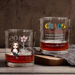 Personalized Cartoon Character Chaos Coordinator 10oz Old Fashioned Whiskey Glass with Birth Flower and Name Birthday Retirement Gift for Men Women