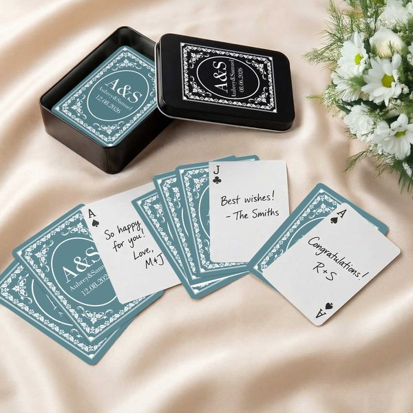 Personalised Floral Frame Initial Date Memorable Playing Card with Box Wedding Anniversary Gift for Couple