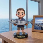 Personalised Creative Photo to 3D Fisherman Statue Ornament with Text Office Desk Decoration Birthday Father's Day Gift for Dad Fisherman