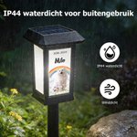 Gepersonaliseerde zonne-energie tuinlamp met huisdierfoto en bloemmotief met naam en datum herdenkingscadeau voor familie van huisdierbezitters