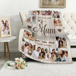 Personalised 10 Family Photos Soft Throw Blanket with 1-8 Names and Text Home Decor Mother's Day Father's Day Gift for Mum Grandma Dad