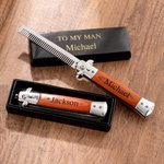 Peigne à barbe pour homme pliable en acier inoxydable avec gravure du nom et boîte cadeau Cadeau de mariage pour la fête des pères pour les garçons d'honneur Pères