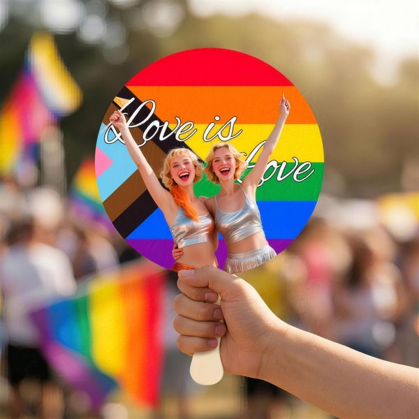 Personalized Multicolor Rainbow LGBTQ Photo Handheld Fan with Text Pride Parade Outdoor Activities Party Gift for Couple Close Friend Gay