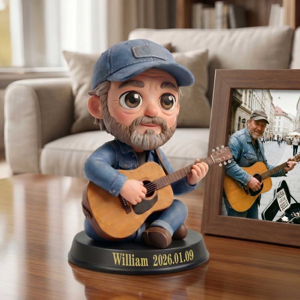Figurine Photo Guitariste 3D personnalisée avec socle et texte Décoration de bureau Cadeau d'anniversaire pour Guitariste Amoureux de la musique