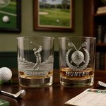 Personalized 2D Metallic Style Print Golf Theme Whiskey Glass with Name Golf Club Birthday Father's Day Gift for Golf Lovers