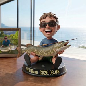 Personalized Creative Photo to 3D Fisherman Statue Ornament with Text Office Desk Decoration Birthday Father's Day Gift for Dad Fisherman