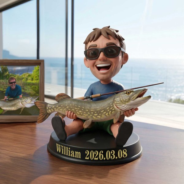 Personalised Creative Photo to 3D Fisherman Statue Ornament with Text Office Desk Decoration Birthday Father's Day Gift for Dad Fisherman
