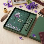 Cuaderno de cuero de PU A5 personalizado con título y nombre Flor de nacimiento de cristal Versículos de la Biblia Cumpleaños de uso diario Regalo cristiano para los ratones de biblioteca de la famili