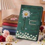 Cuaderno de cuero de PU A5 personalizado con título y nombre Flor de nacimiento de cristal Versículos de la Biblia Cumpleaños de uso diario Regalo cristiano para los ratones de biblioteca de la famili