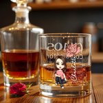 Personalized Cartoon Character Chaos Coordinator 10oz Old Fashioned Whiskey Glass with Birth Flower and Name Birthday Retirement Gift for Men Women