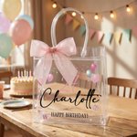 Personalised Cute Balloon Cake Bow Clear Gift Bag with Age Name and Text Daily Use Birthday Gift for Kids Women