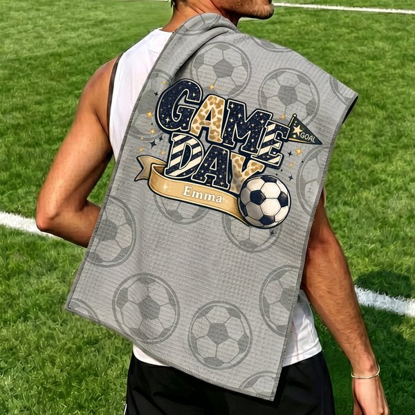 Personalised Soccer Game Day Waffle Sports Towel with Name and Hanging Clip Daily Training Soccer Club Gift for Soccer Player