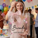 Personalised Cute Balloon Cake Bow Clear Gift Bag with Age Name and Text Daily Use Birthday Gift for Kids Women
