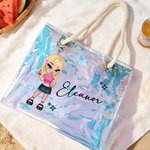Personalisierte Wasserdichte Y2K Cartoon-Figur Neon Laser Tasche mit Namen Transparente Tote Bag Geburtstag Brautparty Geschenk für Damen Mädchen
