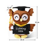 Gepersonaliseerde schattige uil-knuffel met afstudeerhoed en toga tekst en jaartal afstudeercadeau voor afgestudeerden klasgenoten